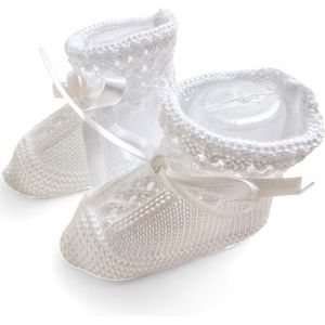 Mac Ilusion Gebreide Baby Slofjes / babysokjes| PA51 | Blanco / wit|Unisex |Met satijnlint| Newborn