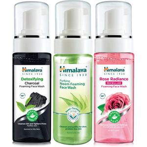 Himalaya Herbals Face Wash Gezichtsreiniging Set - 3 x 150ml - Rose Micellair Foaming Face Wash - Charcoal & Neem Foaming Face Wash -