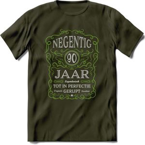 90 Jaar Legendarisch Gerijpt T-Shirt | Groen - Grijs | Grappig Verjaardag en Feest Cadeau Shirt | Dames - Heren - Unisex | Tshirt Kleding Kado | - Leger Groen - XL
