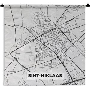 Wandkleed - Wanddoek - België – Sint Niklaas – Stadskaart – Kaart – Zwart Wit – Plattegrond - 180x180 cm - Wandtapijt