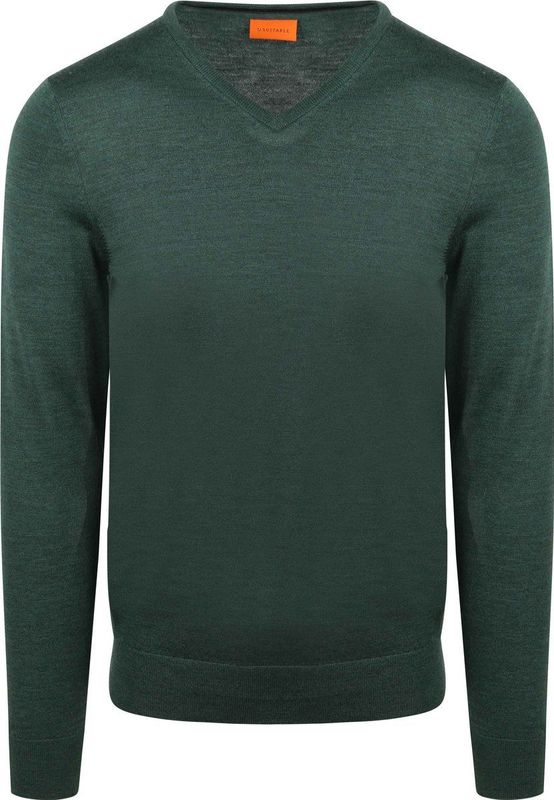 Suitable Merino Pullover V-Hals Racing Groen - Maat S - Heren
