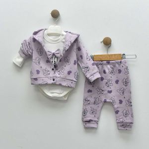 Baby Meisjes 3 pce Kledingset - Maat 6-9mnd - babykleertje - babykleding - lila - minnie mouse