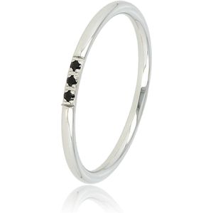 My Bendel minimalistische zilveren ring met drie fijne zwarte glasstenen - Fijne edelstalen aanschuifring met drie zwarte zirkonia stenen - Met luxe cadeauverpakking