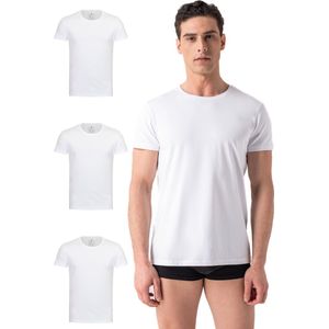 Burnell & Son Ondershirt heren, T-shirt met Ronde Hals, Korte Mouwen, Stretch Katoen, Slim Fit, 3 x Wit, (S-3XL)