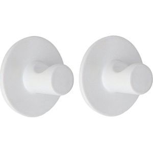 Tendance Plakhaakje rond - 2x stuks - Diameter 4 cm - Zelfklevende ophang haakjes - zink - wit - keuken/badkamer haken