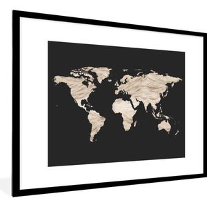Fotolijst incl. Poster - Wereldkaart - Beige - Zwart - 80x60 cm - Posterlijst
