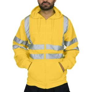 Heren werkkleding met reflecterende streep, plus fluweel capuchontop, Outdoor Sweatshirt Heren, geel-3XL