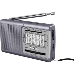 GTB® Transistor Radio Op Batterijen - Transistor Radio - Transistor Radio met Netvoeding - Grijs - 13cm x 3cm x 8cm