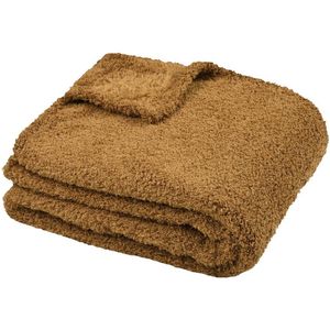 Stof Textiles Plaid/bankdeken Montreal - camel - 130 x 160 cm - harige polyester stof - 1 persoons