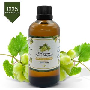 Druivenpitolie 100% Puur - 100ml in Duurzame, Glazen Fles - Vegan, Biologisch & Koudgeperst - Hydraterend, Voedend & Anti-Rimpel Effect - Snijplankolie - Grapeseed Oil uit Frankrijk