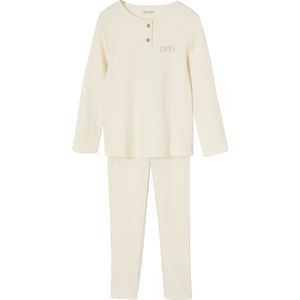 Vertbaudet - Set van 2 Geribde Meisjespyjama's - Effen en Luipaardprint - 100% Katoen