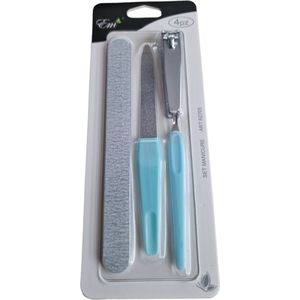 EM Milano Manicure set - Pedicure set - 4-delig - Buffervijl -Nagelvijl - Nagelknipper - Nagelriem verwijderaar - Blauw