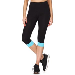 Merry Style Dames Leggings - Sport - Vrijetijdsbroek - ¾ Lang - Katoen - Zwart/Turquoise - L - MS-MS10-379-LE