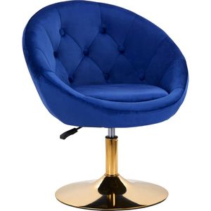 Draaistoel LUX donkerblauw fluweel - salonstoel - decor - visagie stoel - kapper stoel - fluweel - gouden stoel