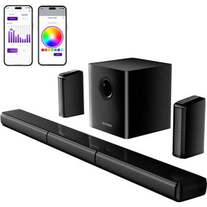ULTIMEA 410W 7.1-kanaals Afneembare Soundbar met RGB-verlichting, met Draadloze Subwoofer en 2 Surround Speakers, Smart App-besturing - Zwart