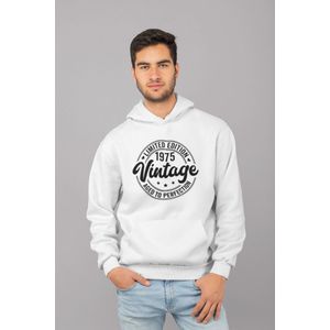 1975 Jaar Wit Hoodie Heren - Maat M - Aged Vintage - Verjaardag Cadeau Mannen - Limited Edition