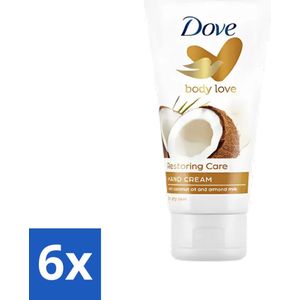6 x Dove - Handcrème - Body Love Restoring Care - Kokos & Almond - Hydraterend - Droge huid - 75 g - Handcrème - Droge Huid - Hydraterende Crème - Kokos - Amandel