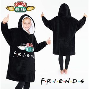 Oversized Fleece Hoodie Deken voor Meisjes en Jongens 7-14 Jaar - Zwart