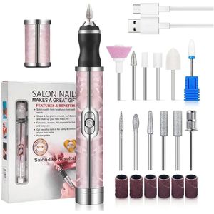 Elektrische nagelvijl voor dikke teennagels, 4 snelheden, draadloos, acrylnagelgereedschap, teennagels vormgeven, polijsten, slijpen, verzorging (roze set 1)
