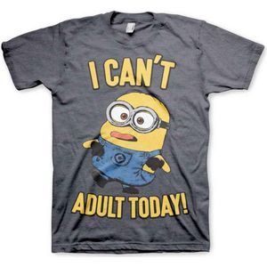 Minions Heren Tshirt -S- I Can't Adult Today Grijs