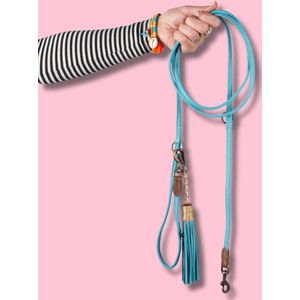 DWAM Dog with a Mission Hondenriem – Riem voor honden – Blauw – Leer – XXS – 220 x 0,8 cm – Extra Lange Aqua Blue