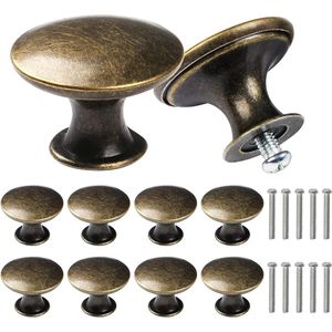 10 stuks antieke bronzen kastdeurknoppen, vintage ronde ladehandgreep met 10 schroeven, dressoirknoppen, ladeknoppen set voor kast, lade