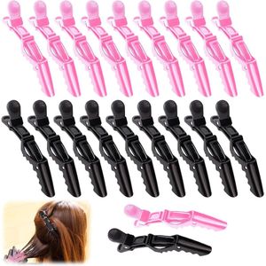 20 stuks krokodillenklemmen van robuust kunststof - professionele accessoires voor kappers - antislip - ideaal voor kapsalon en thuisgebruik (10 zwart en 10 roze)