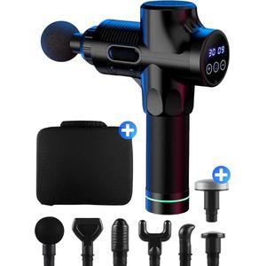 BKlux - Massage Gun - Warmtekop - Massage Apparaat - Massage Pistool met 7 Opzetstukken - 30 Snelheden - Sport en Relax Massage Apparaat - Krachtig en Draadloos - Zwart