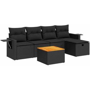 vidaXL 6-delige Loungeset - Poly Rattan - Zwart