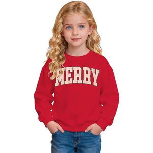 CM C&M WODRO Kersttrui voor kinderen, Merry Print, kersttrui, uniseks, voor jongens en meisjes, kleding, katoen, ronde hals, lange mouwen, kerstfeest, pullover voor broers en zussen, wintertrui