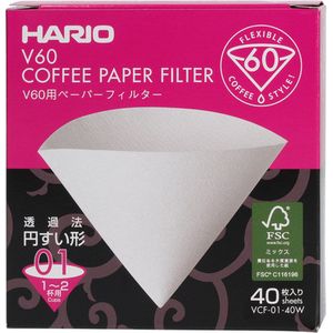 HARIO V60 Koffiefilters - 01 Size - Wit - 40 stuks