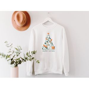 Lykke Merry Catmas Sweatshirt |Meowy Christmas | Unisex| Heren – Dames |Wit | Maat L