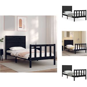 vidaXL Massief grenenhouten bedframe - 195.5 x 80.5 x 100 cm - zwart - 75 x 190 cm (2FT6 Small Single) - Bed