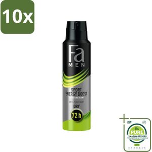 10 x Fa – Deodorant Spray – Men Sport Power Boost – 150 ml - Grootverpakking - Sport Deodorant - Frisheid - Zweetbestendig - Lichaamsgeur - Sportieve Geur