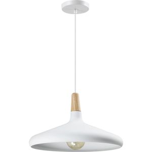 QUVIO Hanglamp-Scandinavisch - Lampen - Plafondlamp -Voor binnen- Met 1 lichtpunt - Verlichting plafondlampen - Keukenverlichting - Lamp - Houten kop - Diameter 38 cm - Wit