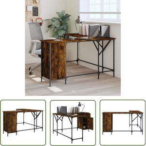 The Living Store Bureau 141x141x75 cm bewerkt hout gerookt eikenkleurig - Bureau - Houten Bureau - Werkblad - Home Office - Kantoormeubilair