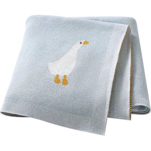 IL BAMBINI - Lichtblauwe Babydeken - 100% Katoen - 100x80cm - Pluisvrij - Gans Motief