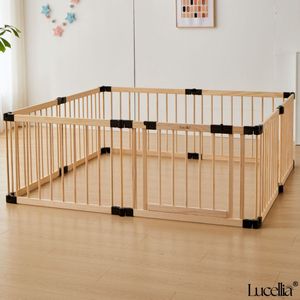 Lucellia® Prime Wood Grondbox baby - Inklapbare box - Hout XL 172x172x65 CM - Speelbox - Playpen baby - Babypark - Kruipbox – Kinderbox – Baby box – Zwarte Connectoren - Eenvoudige Montage dankzij Slim Kliksysteem