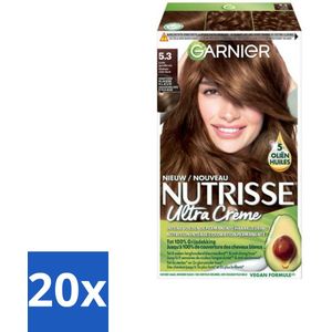 20 x Garnier - Nutrisse Ultra Crème 5.3 - Haarkleuring - Licht Goudbruin - Intens Voedend - Permanente Kleur - Haarkleur - Haarverf - Voedende Haarkleuring - Permanente Kleur - Grijsdekking