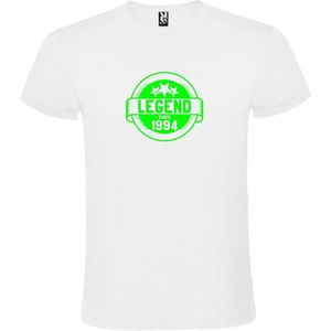 Wit T-Shirt met “Legend sinds 1994 “ Afbeelding Neon Groen Size XL