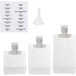 Thelau - Draagbare reisvloeistofzakken - Set van 15 stuks - Navulbare lege knijpzakken 30/50/100 ml Voeg 2-3 relevante zoekwoorden toereisflessen, transparant etiket, trechter.