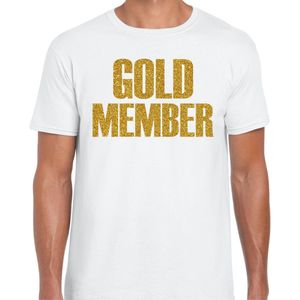 Bellatio Decorations Verkleed T-shirt heren - gold member - wit - glitter goud - fout/goud/stout XXL