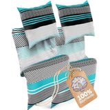 Sentidos - Beddengoedset - Turquoise/Zwart/Wit - 4-delig - 2× Dekbedovertrek 135×200 cm en 2× Kussensloop 80×80 cm