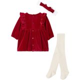 Vertbaudet - 3-delige Babyset - Jurk in Fluweel - Thema Kerst