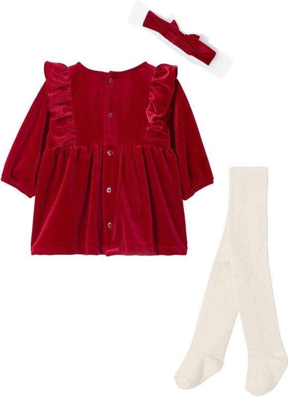Vertbaudet - 3-delige Babyset - Jurk in Fluweel - Thema Kerst