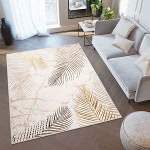 Tapiso Golden Vloerkleed Laagpolig Beige Modern Tapijt Maat- 80x150