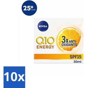 NIVEA - Q10 Energie Dagcrème - Anti-Rimpel Crème - Normale & vermoeide huid - SPF 15 - Met Vitamine C & Q10 - 50 ml - Bulkverpakking - 10 stuks