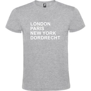 Grijs T-shirt 'LONDON, PARIS, NEW YORK, DORDRECHT' Wit Maat XS