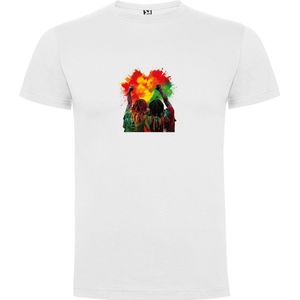 Wit T-Shirt met Kleurrijke print “ Festival – Rasta – Reggae – Muziekstijl - Vrijheid “ Print Full Color Maat S