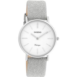 OOZOO Timepieces - Zilverkleurige horloge met zilverkleurige leren band - C20155